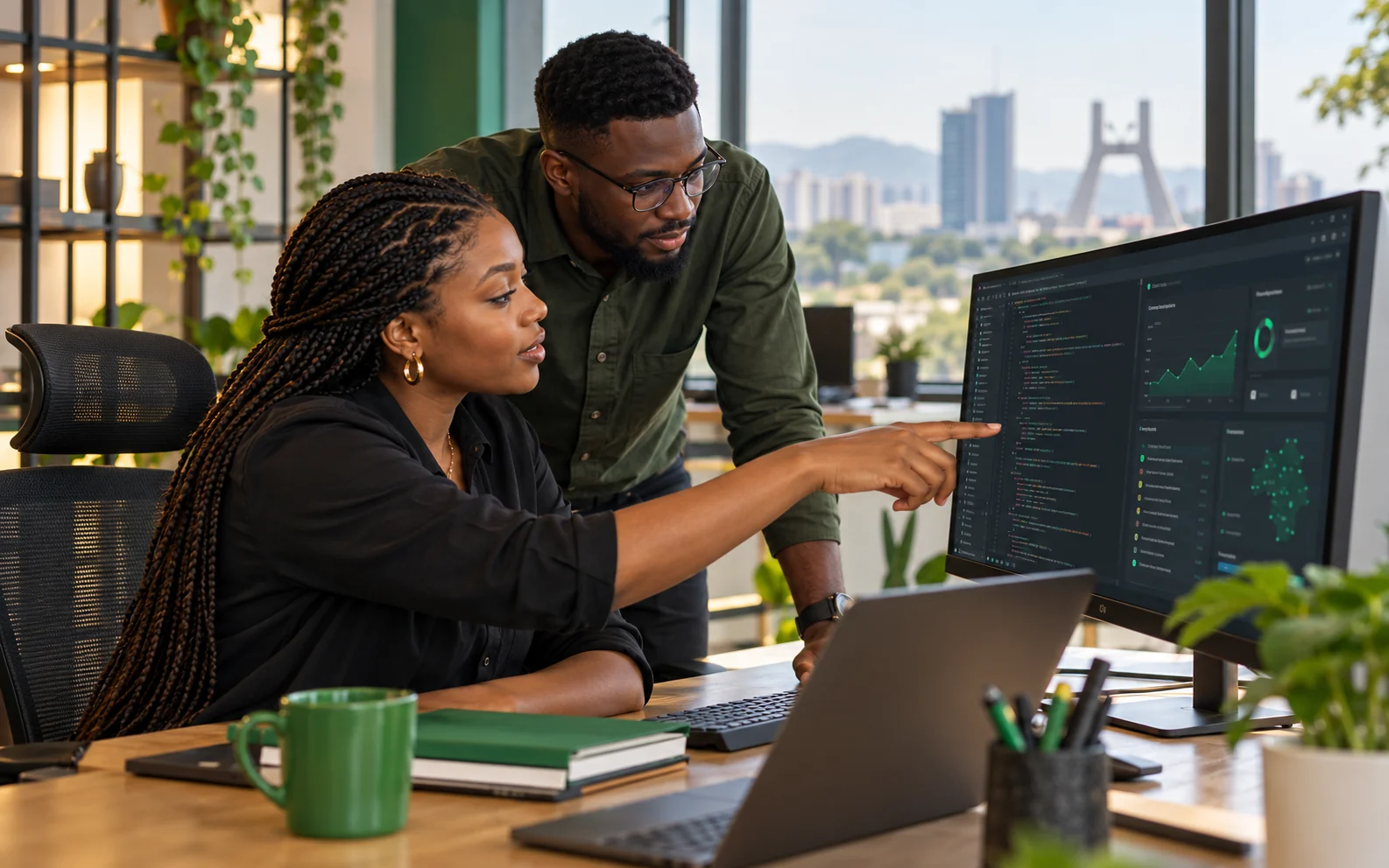 Illustration of African software engineers building a digital platform